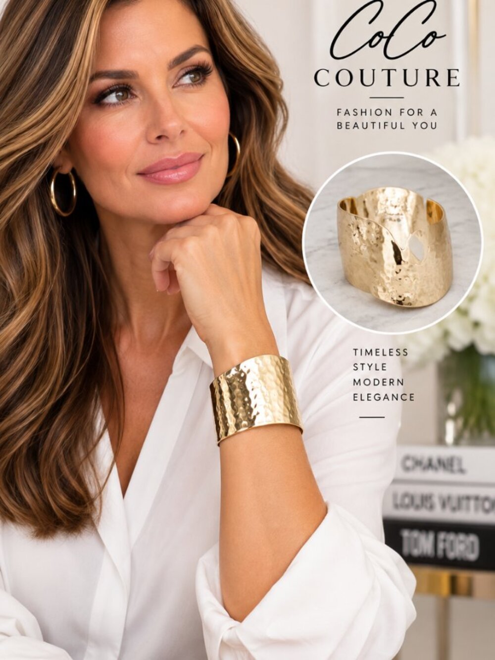 613815 Hammered Gold Cuff Bracelet by SAACHI